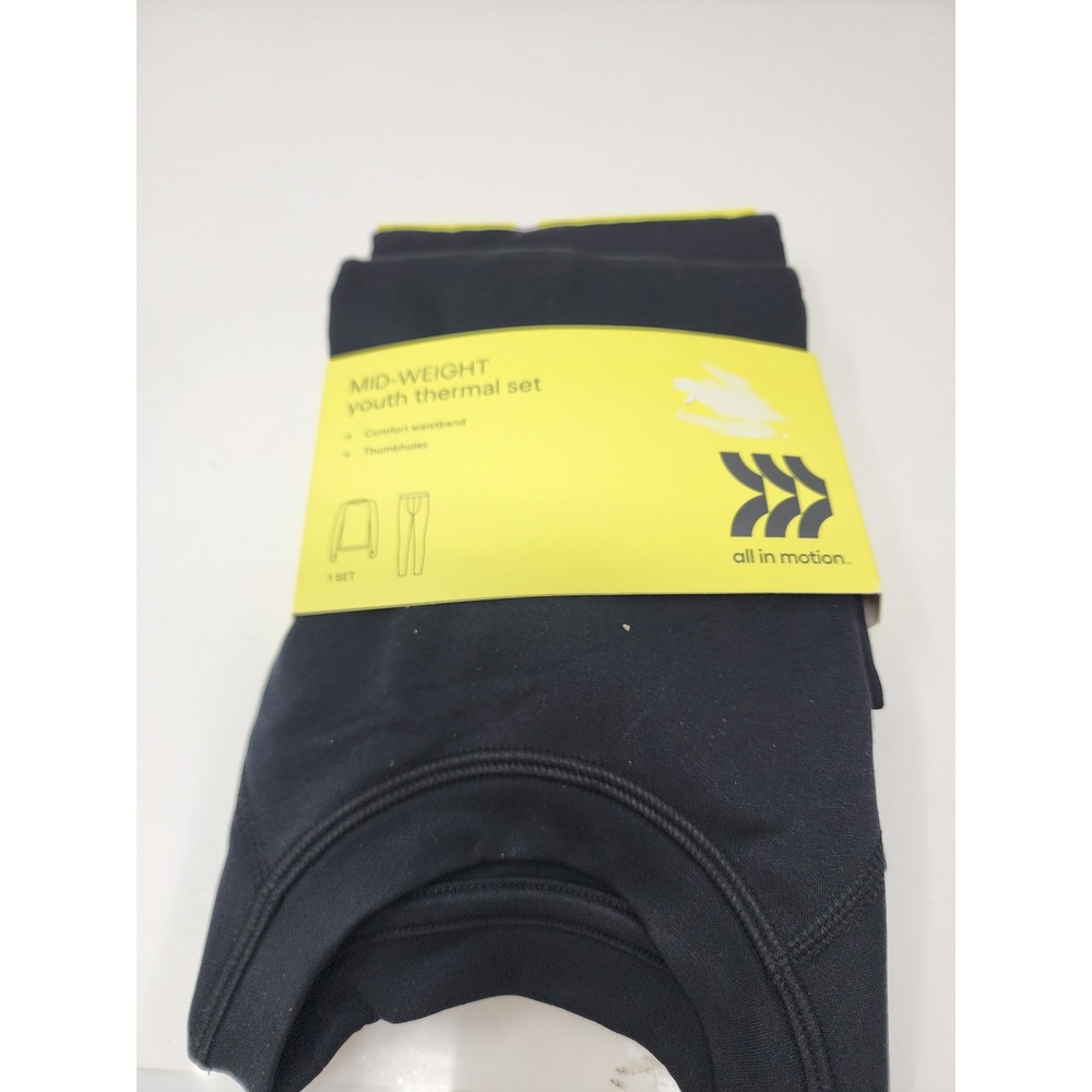 All in Motion Boys Thermal Base Layer Set Black Poly Blend Athletic Size Small